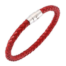 Load image into Gallery viewer, Fashion Black Red Leather Bracelets Men Wrist Band Stainless Steel Magnetic Buckle Charm Bracelets Bangles Male Jewelry Gifts