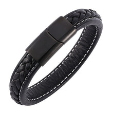 Load image into Gallery viewer, Fashion Black Red Leather Bracelets Men Wrist Band Stainless Steel Magnetic Buckle Charm Bracelets Bangles Male Jewelry Gifts