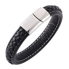 Load image into Gallery viewer, Fashion Black Red Leather Bracelets Men Wrist Band Stainless Steel Magnetic Buckle Charm Bracelets Bangles Male Jewelry Gifts