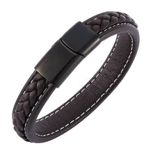 Load image into Gallery viewer, Fashion Black Red Leather Bracelets Men Wrist Band Stainless Steel Magnetic Buckle Charm Bracelets Bangles Male Jewelry Gifts