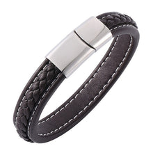 Load image into Gallery viewer, Fashion Black Red Leather Bracelets Men Wrist Band Stainless Steel Magnetic Buckle Charm Bracelets Bangles Male Jewelry Gifts