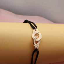 Load image into Gallery viewer, France Popular 925 Sterling Silver Handcuff Bracelet For Women With Black Rope 925 Silver Bracelet Menottes Only 925 Stamp