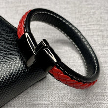 Load image into Gallery viewer, Fashion Black Red Leather Bracelets Men Wrist Band Stainless Steel Magnetic Buckle Charm Bracelets Bangles Male Jewelry Gifts