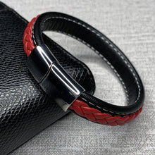 Load image into Gallery viewer, Fashion Black Red Leather Bracelets Men Wrist Band Stainless Steel Magnetic Buckle Charm Bracelets Bangles Male Jewelry Gifts