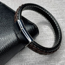 Load image into Gallery viewer, Fashion Black Red Leather Bracelets Men Wrist Band Stainless Steel Magnetic Buckle Charm Bracelets Bangles Male Jewelry Gifts